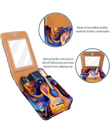 Leather Lipstick Case Organizer with Mirror | Mini Lip Gloss Holder Bag - Abstract Art Music Notes Guitar Design - Buy Online on GoSupps.com