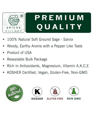 Spices Village Ground Sage 3.5 oz - Pure Mediterranean Seasoning | Kosher, Gluten Free, Non GMO | Resealable Bulk Bag - Buy Online on GoSupps.com