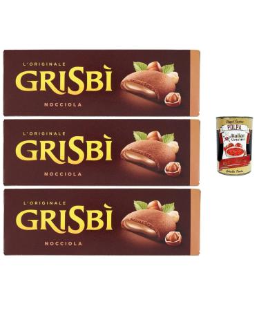 Italian Gourmet E.R. Grisb Nocciola Biscuits stuffed with hazelnut cream Italian cakes 3 x 135 g crispy on the outside and creamy on the inside by Matilde Vicenzi + Gourmet Italian Polpa 400 g