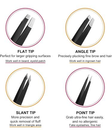 SetSail 7-Pack Precision Stainless Steel Tweezers for Women - Professional Eyebrow Kit with Case for Shaping and Hair Removal - Black - Buy Online on GoSupps.com