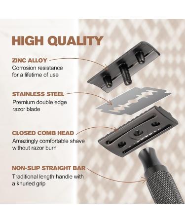 Men's Double Edge Safety Razor - Matte Black Thick Short Handle 10 Blades Portable Travel Size Smooth Closed Shave - Buy Online on GoSupps.com