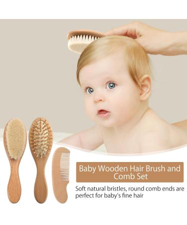 Personalized Baby Hair Brush Set - 3 Soft Goat Bristle Brushes & Combs for Newborns | Perfect Baby Baptism Gifts - Buy Online on GoSupps.com