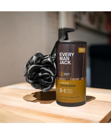 Every Man Jack Sandalwood 3-in-1 Body Wash & Shampoo - Hydrating Men's Cleanser with Sponge Loofah 28.8 fl oz - International Shipping Available - Buy Online on GoSupps.com