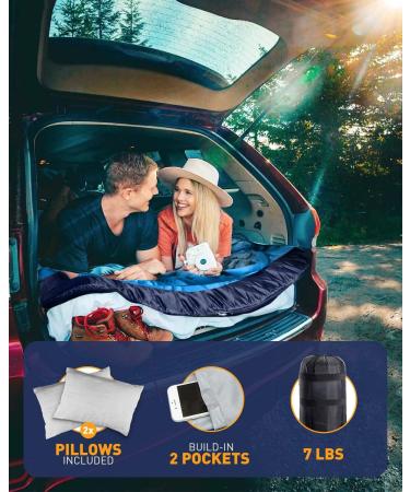 XL Queen Size Double Sleeping Bag for Two | Youth & Adult Camping & Backpacking | Cold & Warm Weather | With Pillow & Internal Pocket - Buy Online on GoSupps.com