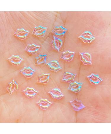 Sparkling 100 PCS 3D Lips Charms Kawaii Mini Nail Rhinestones Gems Glitter Acrylic Nail Art Jewelry Manicure Nail Decoration Accessories for Valentine's Day