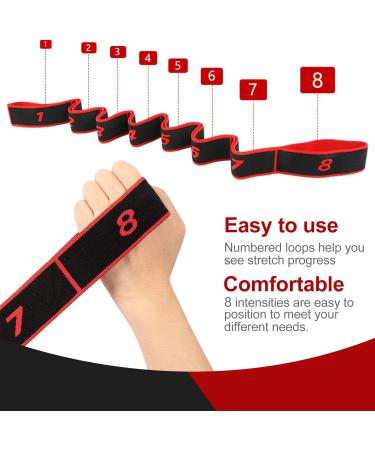 Quelcc Yoga Strap - 8 Loop Yoga Stretch Strap for Leg Training Fitness & Pilates (Red) - Enhance Flexibility & Strength - Buy Online on GoSupps.com