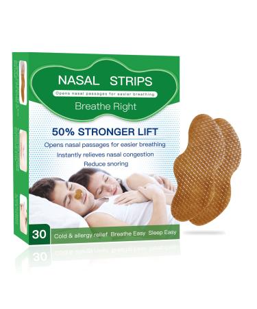 30 Count Nasal Strips Nose Strips for Breathing Breath Easy to Reduce Snoring Works Instantly to Improve Sleep Relieve Nasal Congestion Gentle and Non-irritating for Sensitive Skin 50