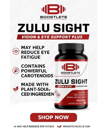 Boostlete Zulu Sight Vision & Eye Support Supplement with Lutein Zeaxanthin Bilberry & Greens Blend 60 Capsules - Buy Online on GoSupps.com