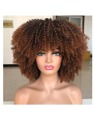 ANNISOUL Afro Bomb Curly Wigs for Black Women Short Afro Kinky Curly Wig with Bangs 14inch Natural LookIng Ombre Brown Synthetic Heat Resistant Full Curly Wig Dark Ombre Brown4/30