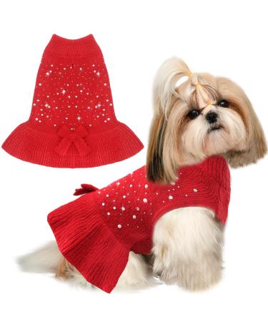 SKXEO Pet Dog Sweater Dress with Leash Hole for Small Medium Dogs with Bowtie Buffalo Check Red Black Turtleneck Cat Dog Pullover Knitwear Puppy Sweaters Medium Red