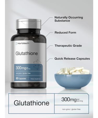 Horbaach Glutathione Supplement | 300mg | 60 Capsules | Non-GMO & Gluten Free | Reduced Form - Buy Online on GoSupps.com