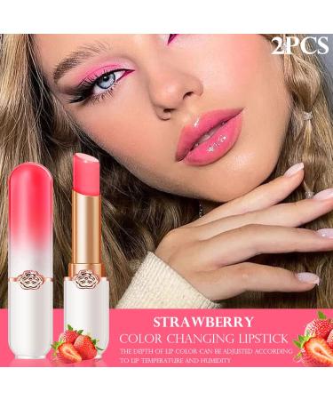 2Pcs Strawberry Tinted Lip Balms | Color Changing Lipstick Balm Stain Gift Set | Long Lasting Formula | Korean Mood Plumper Gloss | for Women and Girls | 2 Count Pack - Buy Online on GoSupps.com