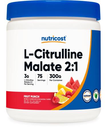 Nutricost L-Citrulline Malate 2:1 (300g) Fruit Punch - Workout Support Muscle Performance Nitric Oxide Booster - Fitness Supplement Powder 75 Servings
