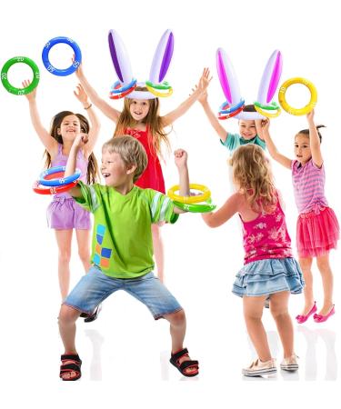 Easter Inflatable Bunny Ring Toss Game - 3 Pack Set with Rabbit Ears - Fun Party Game for Kids and Family Indoor/Outdoor Activities - Includes 12 Score Rings - Buy Online on GoSupps.com