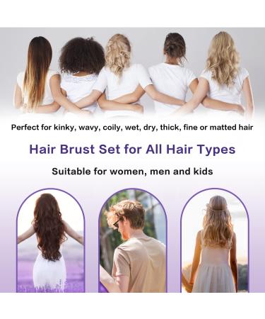 Detangling Hair Brush Set with Wide Tooth Comb and Rat Tail Comb - Purple | EZ Detangler Brush for Black Natural Hair - 5PCS Alligator Clips | Men, Women, Kids - Buy Online on GoSupps.com