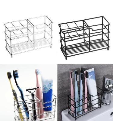 Stainless Steel Toothbrush Holder - Multifunctional Bathroom Organizer for Toothbrush Toothpaste Razor & Comb - Sleek Black Design - Buy Online on GoSupps.com