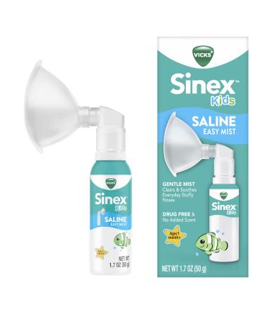 Vicks Sinex Kids Saline Easy Mist Drug Free Saline Ages 1 Month+ Gently Clears and Soothes Everyday Stuffy Noses Safe for Daily Use 1.7 OZ 1.7 Ounce (Starter Pack)