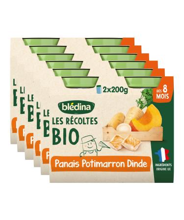 Bl dina Les R coltes Bio Petits pots b b Bio d s 8 Mois Panais Potimarron Dinde 2x200g (Packx6)