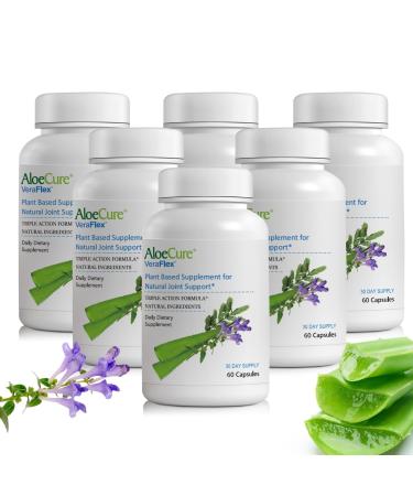 AloeCure VeraFlex Natural Joint Support Supplement with USDA Organic Aloe Vera - Joint Support Capsules for Comfort Mobility and Flexibility - Plant Based Formula for Joints & Mobility 60 Caps x 6