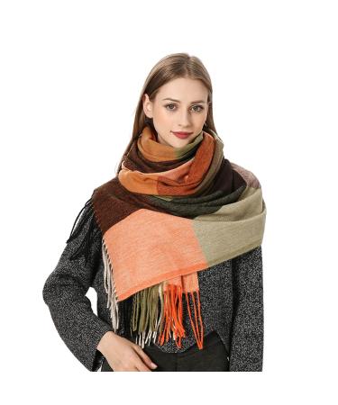 Women's Triangle Scarf Warm Soft Winter Warm Cozy Pattern Poncho Cape with Button Large Cashmere Scarf Neck Warmer Triangle Scarf AJ