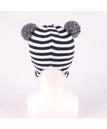 LANGZHEN Toddler Kids Infant Winter Hat Earflap Knit Fleece Lined Beanie - Navy-Stripe | 1-2 Years - Buy Online on GoSupps.com
