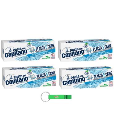 4x Pasta del Capitano Dentifricio Placca e Carie toothpaste The best solution against plaque and caries 100ml + Beni Culinari Free keychain