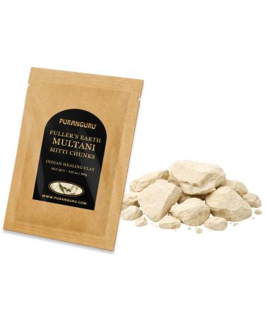 PURANGURU Multani Mitti Chunks for Face Pack | 100g/3.52 oz | Natural Raw Indian Healing Clay for Hair | Fuller's Earth Powder Anti Acne Scrub | Tan Removal Skin Tightening Face Mask for Glowing Skin