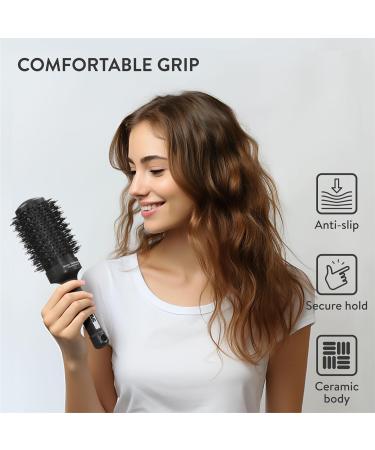 H&S 85mm Round Hair Brush - Natural Boar Bristle - Blow Dry & Quiff Styling - Men & Women - Black - Buy Online on GoSupps.com