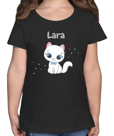 Gift with name personalized by Shirtracer - T-Shirt Girls - Cute Cat Cats Cat Motif Cat Cats 06 Black 104