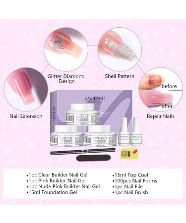 Saviland Build-Up Gel for Geln gel - 3Pcs 30g Clear Pink Nude Hard Gel Set with 100 Nail Shapes & Brush - Ultimate Nail Art Manicure Kit - Buy Online on GoSupps.com