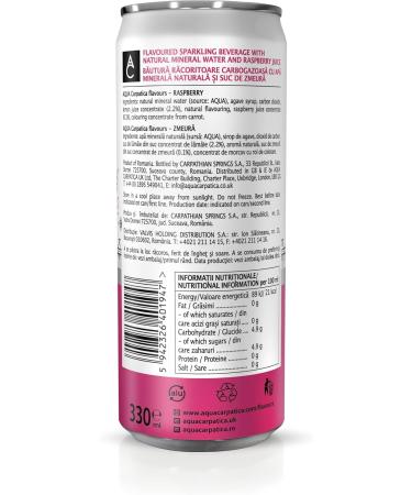 AQUA Carpatica Sparkling Raspberry Flavoured Water 330ml x 4 - Natural Fruit Juice Infused, Alkaline, Rich in Minerals - Buy Online on GoSupps.com