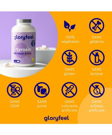 Vegan L-Tyrosine with Niacin and Vitamin B12 (365 Capsules) High Dosed to 1000 mg and Pure Against Fatigue and Regulates Hormonal Activity* No Additives Laboratory Tested - Buy Online on GoSupps.com