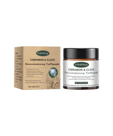 WoodSleep Cinnamon & Clove Remineralizing Toothpaste with Bentonite Clay Natural Essential Oils Baking Soda Coconut Oil Raw Honey Sea Salt 2oz