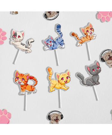 Cute Cartoon Cat Theme Happy Birthday Cupcake Toppers 18-PC Set - It's suitable for a pet birthday party a cat theme birthday party for boys and girls or a baby shower party decoration - SugarGera - Buy Online on GoSupps.com