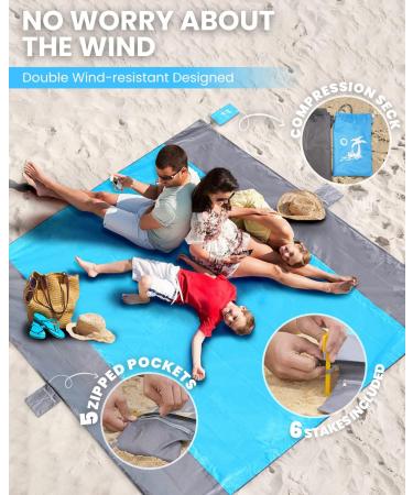 POPCHOSE Beach Blanket - Waterproof Sandproof Outdoor Camping Mat for 4-7 Adults - Lightweight & Compact Beach Accessory (Blue, 108x85.2) - Includes 6 Stakes - Buy Online on GoSupps.com