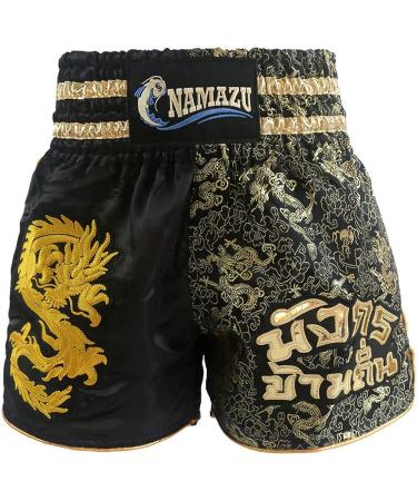 NAMAZU Muay Thai Shorts, High Grade MMA Gym Boxing Kickboxing Shorts - Black Large | Men and Women - Buy Online on GoSupps.com
