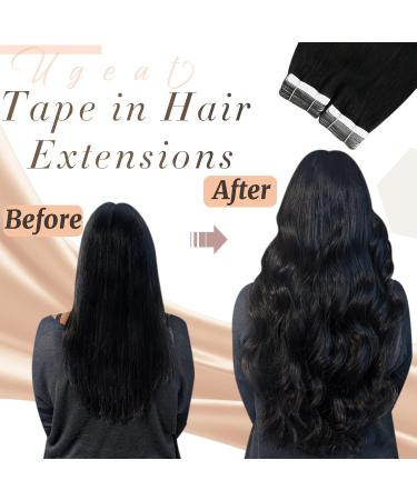 Ugeat Real Hair Extensions - Seamless Black Tape-In Extensions Remy Human Hair 20 Pieces 40g 35cm - Invisible & Comfortable - Buy Online on GoSupps.com