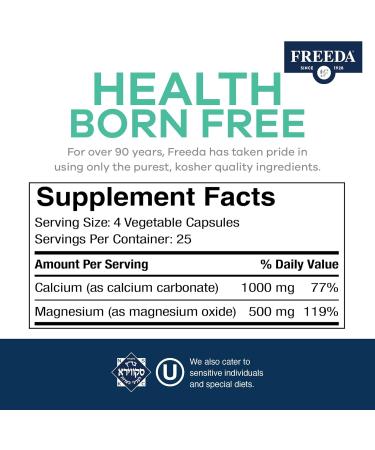Freeda Super Cal/Mag Kosher Vegan Bone Health Supplement Supports Bone Strength Nerve Function & Muscle Relaxation Vegetarian Calcium Magnesium Capsules Third-Party Tested (100 Capsules) 100 Count (Pack of 1) - Buy Online on GoSupps.com