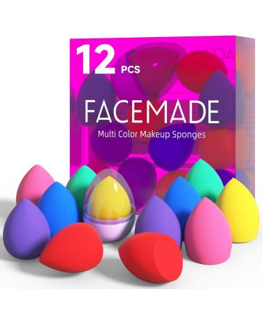 FACEMADE 12 PCS Makeup Sponge Set and 1 Sponge Holder  Makeup Sponges for Foundation  Beauty Sponge Set with Basic Colors  Face Sponges for Liquid  Cream and Powder