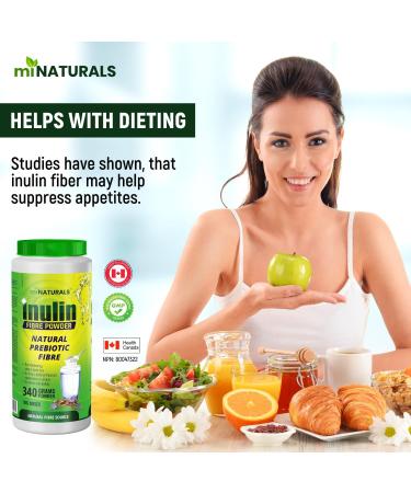 Pure Inulin Fiber Powder Natural Prebiotic Fibre Supplement Clear and Taste Free Increases good bacteria Made from Chicory Root - 106 DOSES - 340 grams - by miNATURALS - Buy Online on GoSupps.com