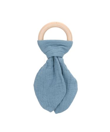 Teething toy wooden ring teething ring with colored cotton yarn for babies teething bracelets hand grip training (blue black)