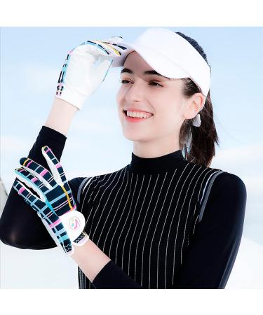 FINGER TEN Women's Golf Glove with Bling Ball Marker Value Pack - All Weather Grip, Leather, Full Blue & Pink, Size Medium Left - Buy Online on GoSupps.com