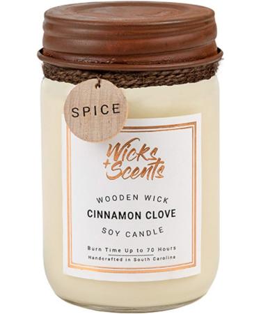 Cinnamon Clove Wooden Wick Soy Candle - 12 oz Eco-Friendly Glass Jar | Long Lasting 70 Hour Burn - Buy Online on GoSupps.com