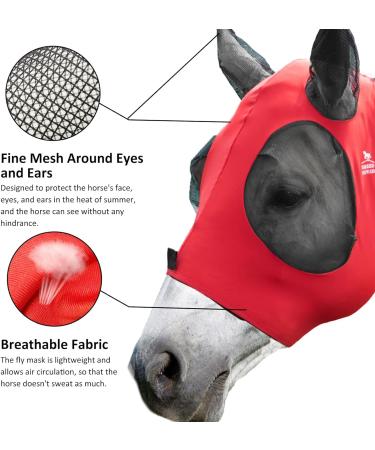 Harrison Howard Stretch Fly Mask - Breathable UV Protection with Mains Eye Opening & Ventilating Ear Protection - Lava Red Full (Large) - Buy Online on GoSupps.com
