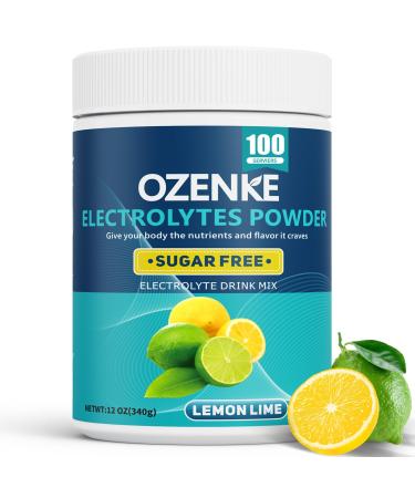 OZENKE 100 Servings Electrolytes Powder Sugar Free Hydration Powder, Electrolyte Powder No Sugar, Lemon Lime Flavor Electrolytes Drink Mix Supplement for Rapid Hydration, Low Sodium, 0 Calorie