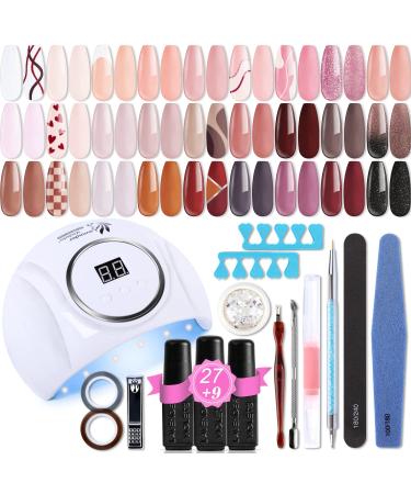 Lavender Violets 48 Pcs Gel Nail Kit Nude Brown Pink French Nail 54W Gel Nail Polish Set With Lamp Starter Kit Shellac Nail Kits Base Coat Matte & No Wipe Top Coat Manicure Tools Gift for Women Q978 Nude Pink Paradise