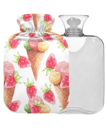 Naanle watercolor heat bottle with strawberry ice cream ice cream with cover transparent hot water bottle 1 l hot water bottle for bed hand feet pain relief heat and cold therapy