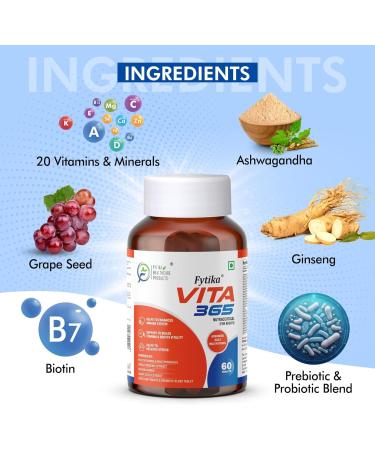 FYYTIIKA HEALTHCARE PRODUCTS Vita 365 Multivitamin With Probiotics Vitamin B12 Zinc Biotin Mineral Ginseng & Ashwagandha Enhances Energy Stamina Immunity Hair and Skin (Pack of 1) Tablet - Buy Online on GoSupps.com