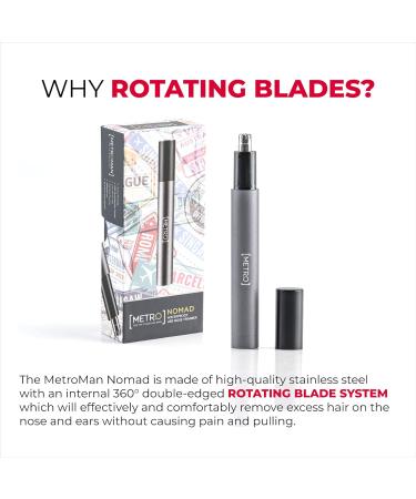 MetroMan Nomad Ear Nose Hair Trimmer - Painless Cordless Clippers for Men & Women | Portable Facial Hair Removal - Buy Online on GoSupps.com