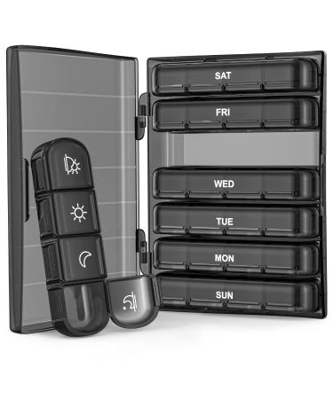 AUVON Weekly Pill Organizer 4 Times a Day with 7 Daily Large Pill Box Cases to Hold Fish Oils, Vitamins, Supplements, Medication Black